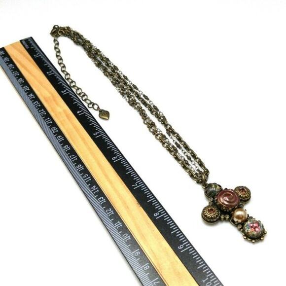 Sweet Romance USA Cross Art Glass Pendant Necklace, Rhinestones, 20 In - Picture 4 of 10